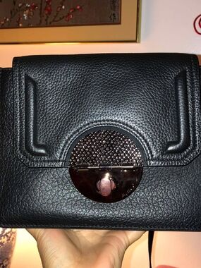 MIMCO Black Pebbled Shoulder Bag with Rose Gold Hardware & Turn Lock Closure